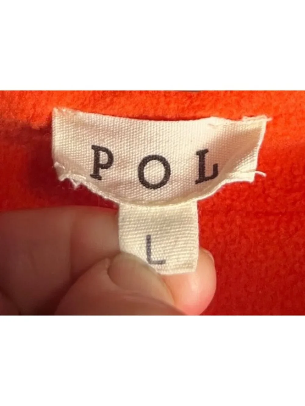 POL Orange Red Fleece Oversized L Shacket Star Patches Snap Buttons & Pockets